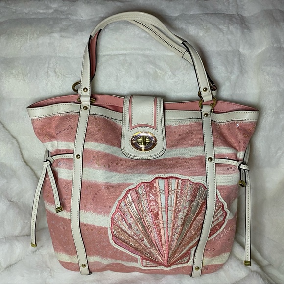 RARE NWOT COACH 19576 AUDREY MOTIF CANVAS
SEASHELL MEDIUM CINCHED TOTE - Picture 4 of 11